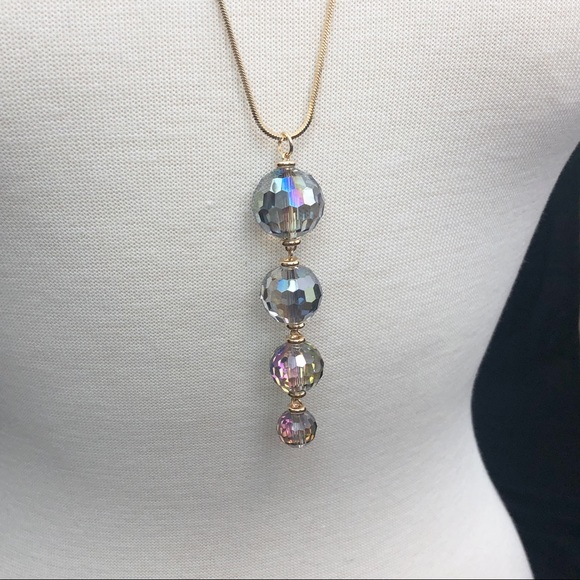 Long Vitrail Medium Rainbow Glass Dangle Necklace - Picture 3 of 3